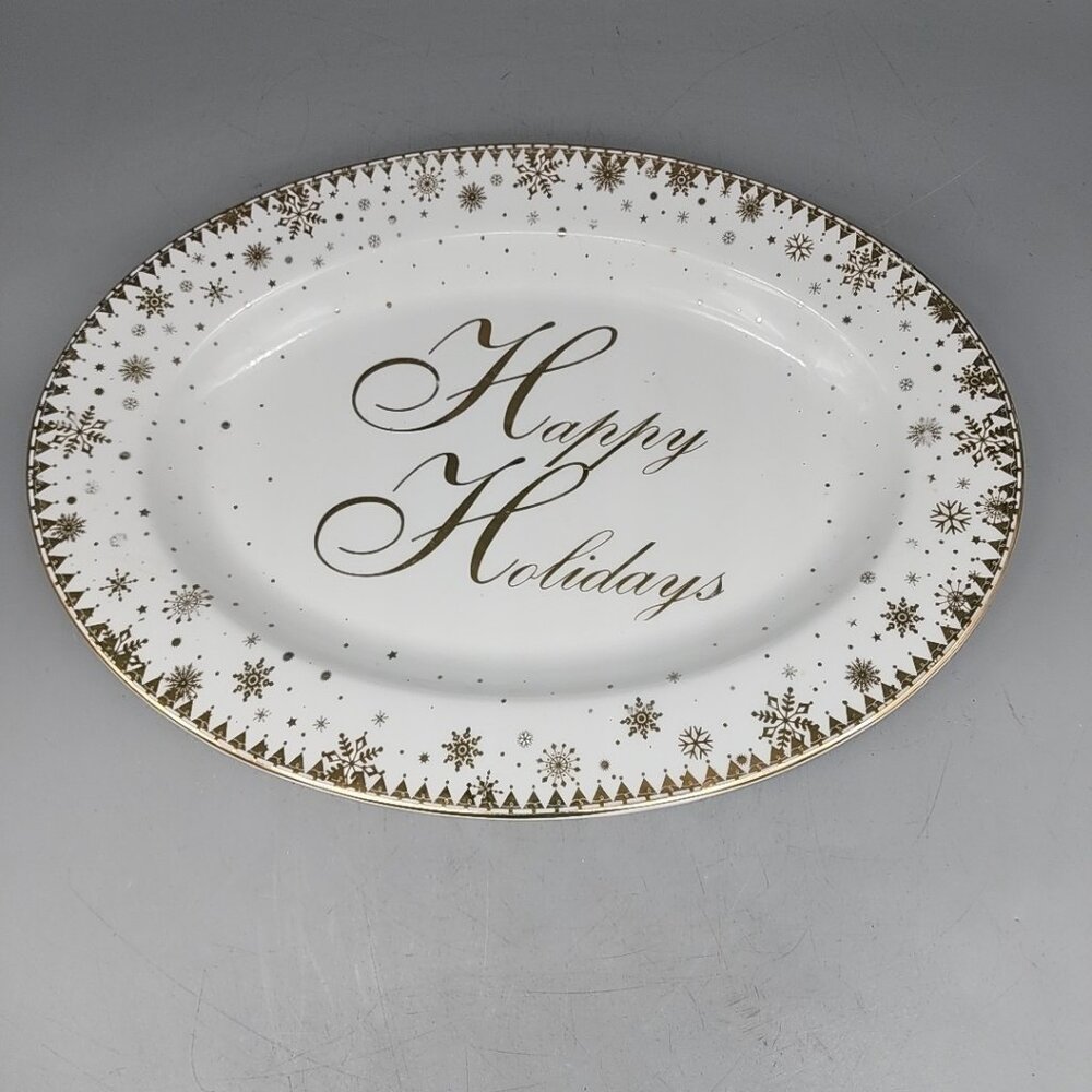 222 Fifth Player Happy Holidays Ceramic White Gold 14.5"